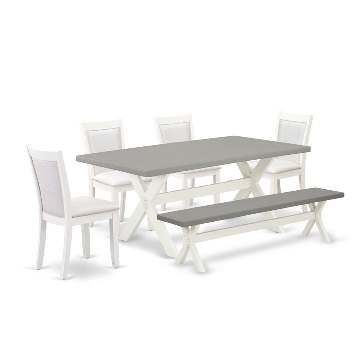 East West Furniture X097MZ001-6 6Pc Dining Set - Rectangular Table , 4 Parson Chairs and a Bench - Multi-Color Color