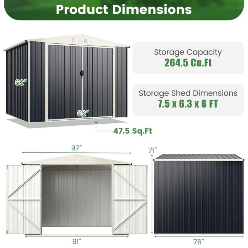 Hivvago 7.5 x 6.3 FT Metal Outdoor Storage Shed with Lockable Door