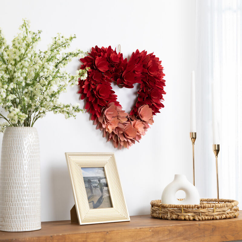 Wooden Rose Artificial Valentine's Day Floral Wreath - 15" - Red and Pink image number 1