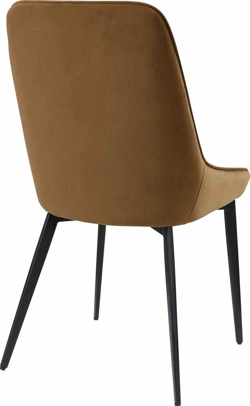 Lucia Upholstered Dining Chair in Cognac Velvet and Black Metal - Set of 2