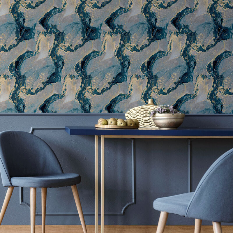 Ursula Dark Blue Abstract Wallpaper image number 2