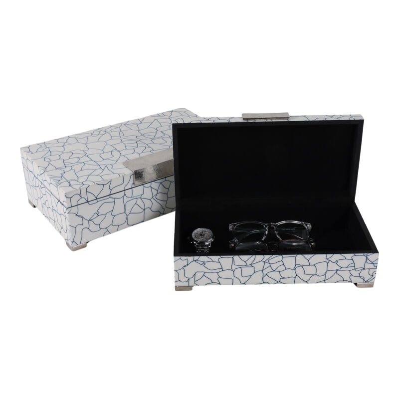 S/2 12/14" Squiggle Lines Footed Boxes, Navy/white image number 1
