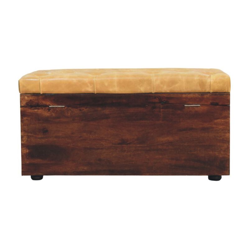 Artisan Furniture Solid Wood Walnut Storage Trunk Bench with Tan Leather,  Orange and Brown image number 7