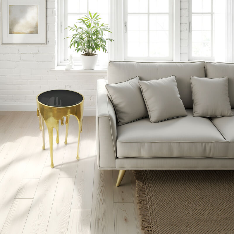 Capri Side End Table | 24.75 Inch Round Glass Top | Melting Drip Design |  Antique Gold image number 1