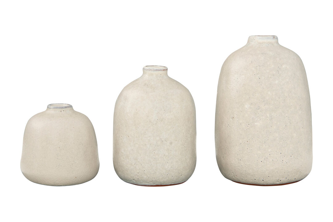 Various Decorative Terracotta Vases with Pitted Sand Finish, Light Grey, Set of 3