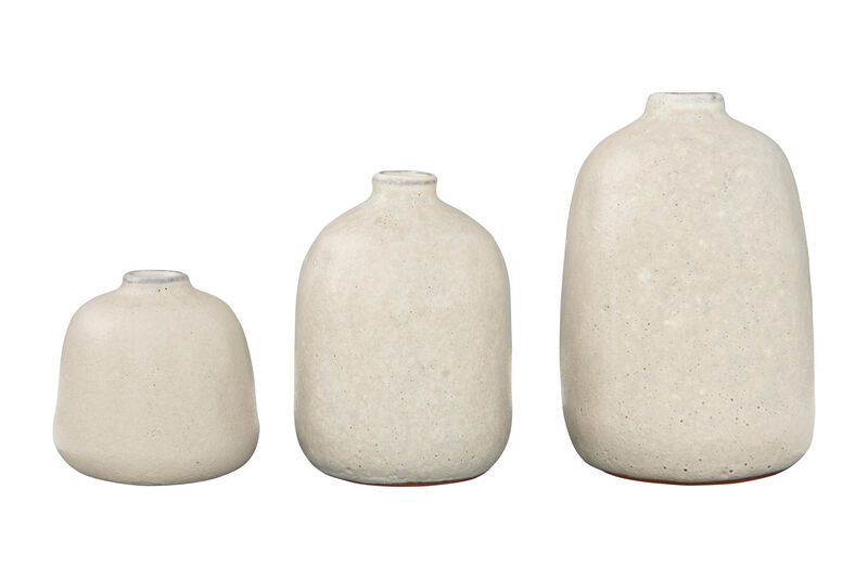 Various Decorative Terracotta Vases with Pitted Sand Finish, Light Grey, Set of 3 image number 0