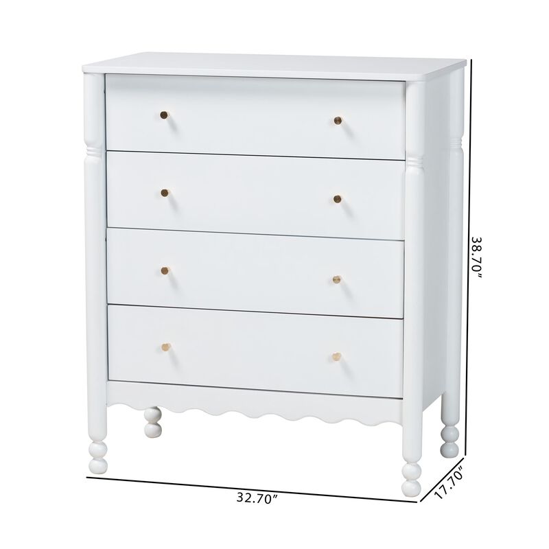 Baxton Studio Hoffman Chest - 4-Drawer Vertical Storage Cabinet with Scalloped Apron and Turned Legs for Bedroom image number 9
