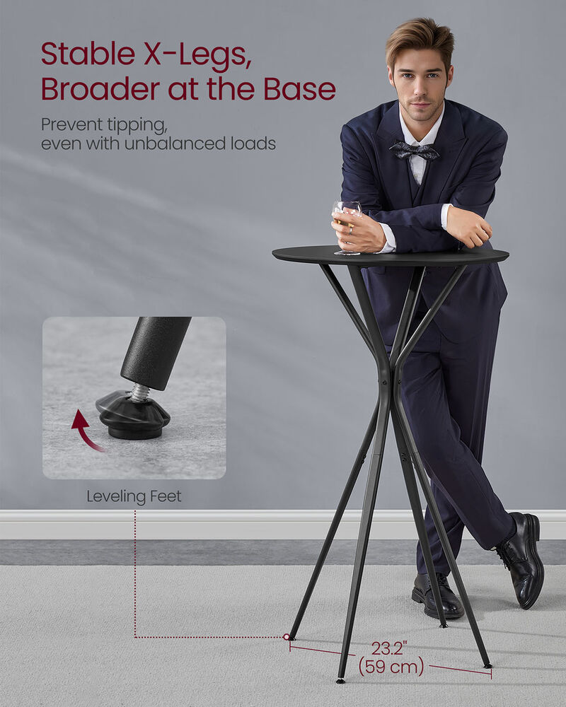 High Pub Table with Footrest – Tall Round Table for Standing or Bar Stool Seating in Home or Office