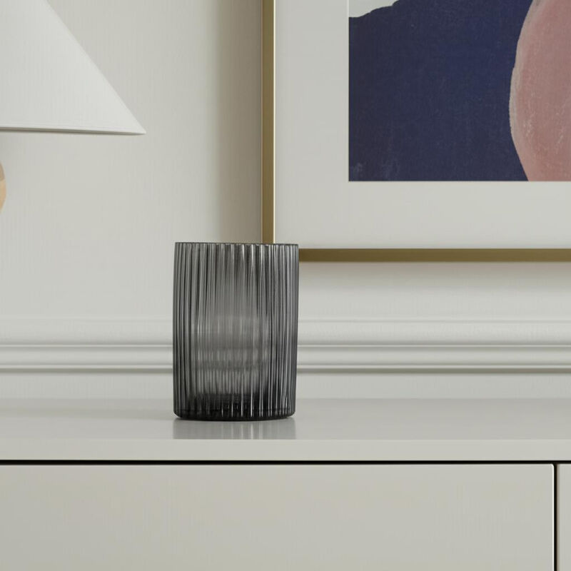 HomeRoots 8" Black Cylinder Ribbed Glass Table Vase image number 1