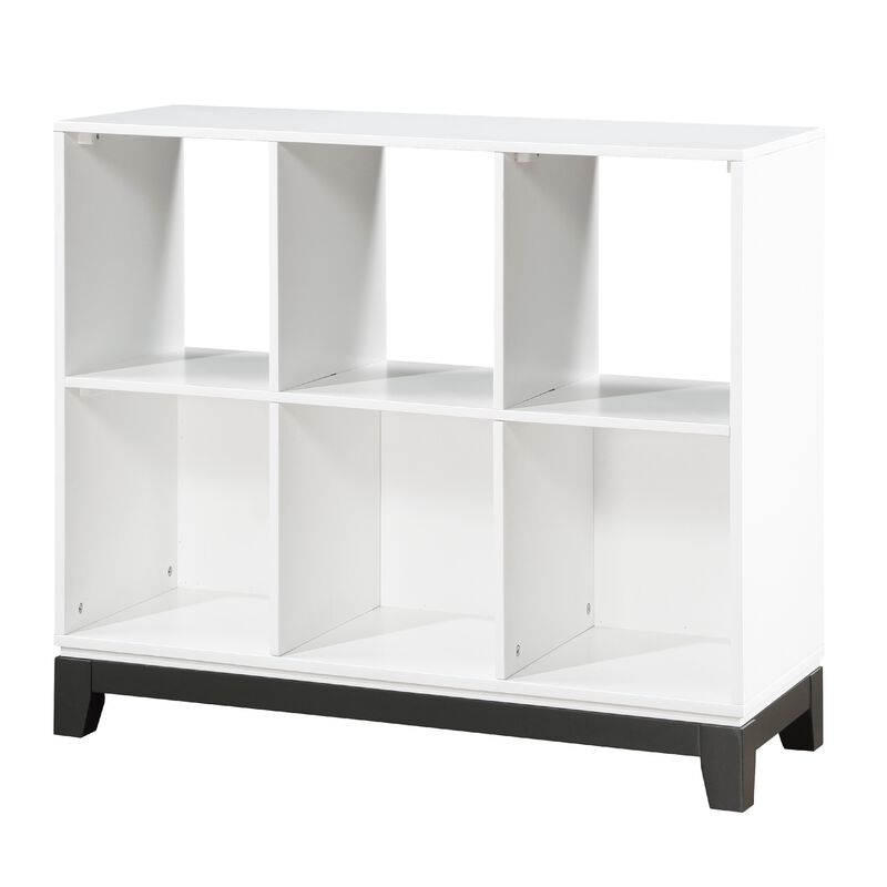 Thiem Bookcase, 6 Cubby Style Shelves, White, Black Veneer, 40 Inch - Benzara