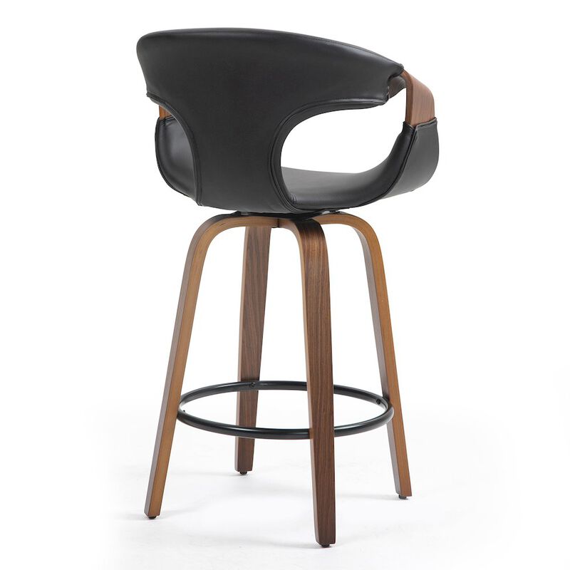 Glamour Home Baylor Black Faux Leather Counter Stool with Walnut Wooden Legs