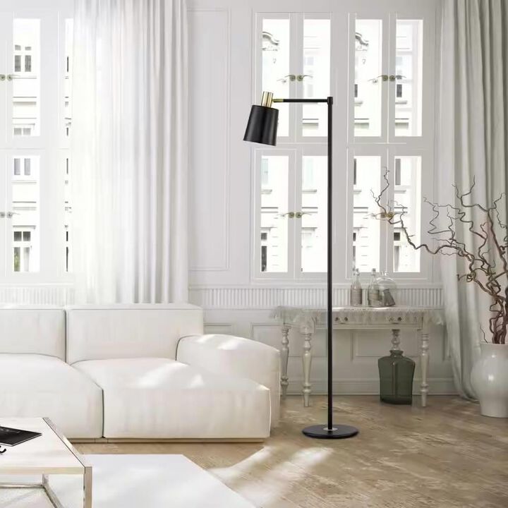 Hivvago 60-inch Industrial Modern Black Metal Floor Lamp with Gold Accents