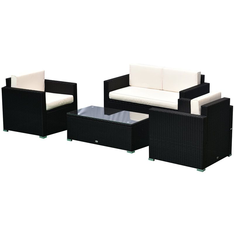 Black Rattan Relaxation: 4-Piece Outdoor Set with Cushioned Seating