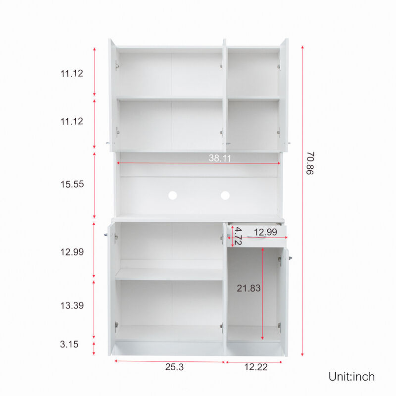 70.87" Tall Wardrobe & Kitchen Cabinet, with 6-Doors, 1-Open Shelves and 1-Drawer for bedroom, White
