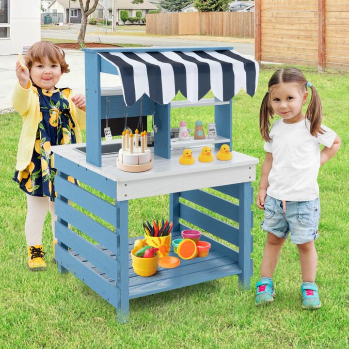 Hivvago Double-sided Wooden Play Kitchen and Grocery Stand with Stoves for Kids 3+ Years Old