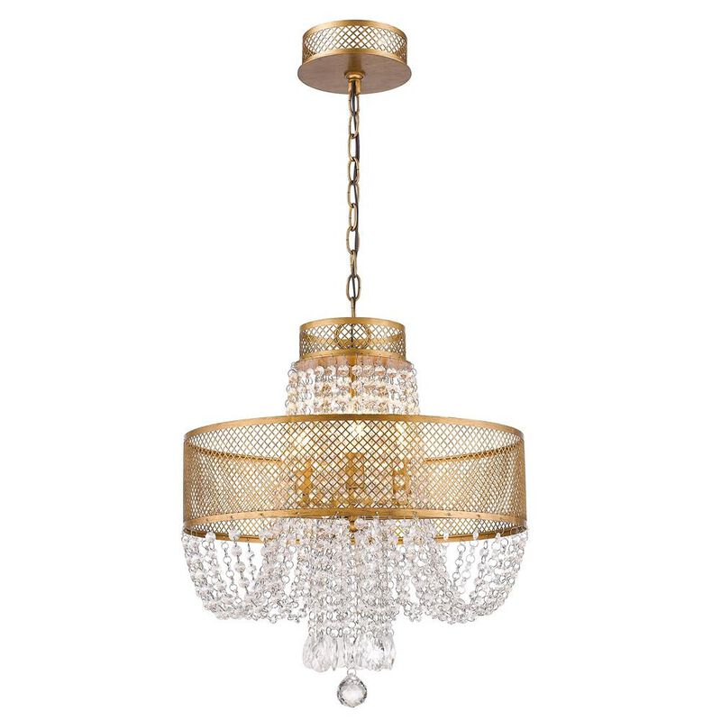 HomeRoots Gold Four Light Metal and Crystals Dimmable Chandelier With Shades image number 2