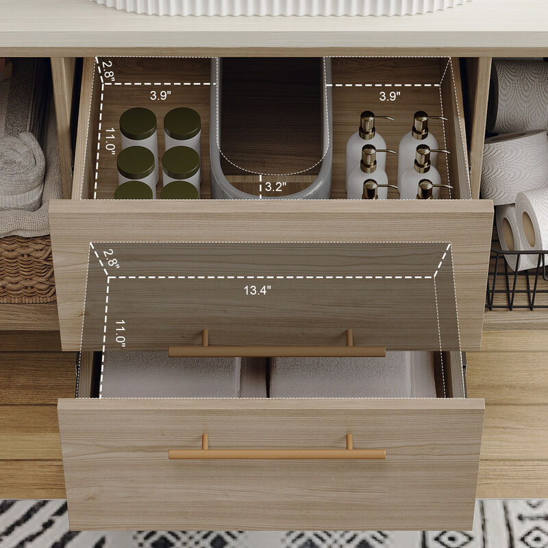 38.2'' Wall-Mounted Modern Bathroom Vanity with Oval Ceramic Sink