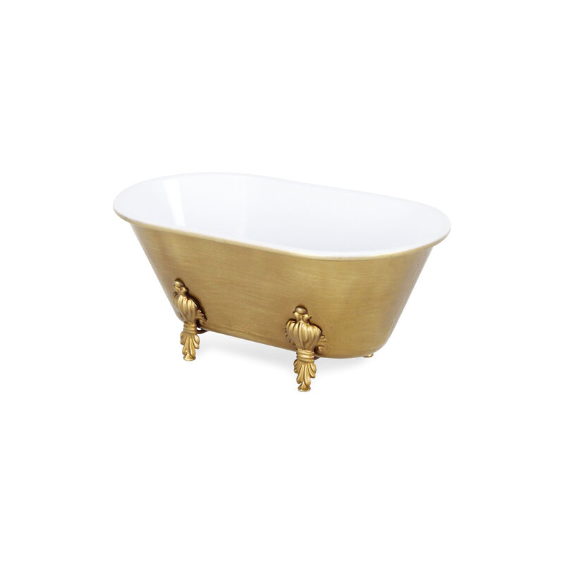 HomeRoots 12" Gold And White Metal Hand Painted Decorative Tub image number 3