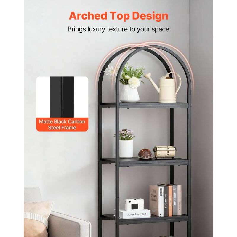 Freestanding 4 Tier Industrial Bookshelf Open Display Shelf Black image number 4