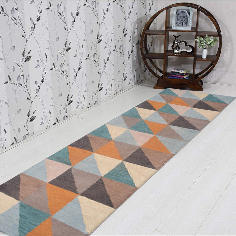 RUGSOTIC CARPETS HAND TUFTED WOOL ECO-FRIENDLY AREA RUGS  - Runner Shape, Size, Geometric Modern Design, High Pile Thick Handmade Area Rugs for Living Room, Bed Room (K00547) image number 1
