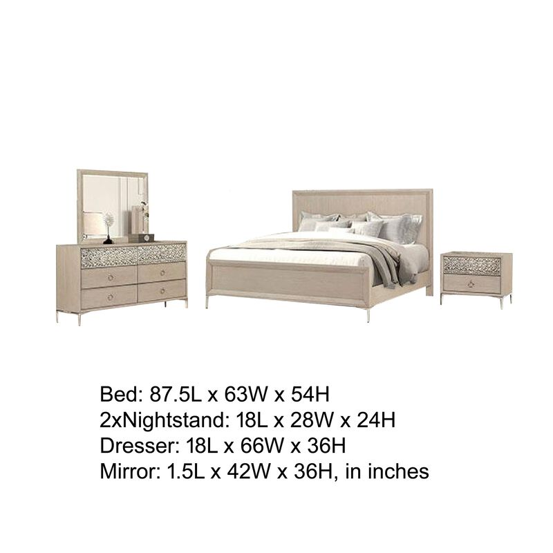 Kaira 5pc Queen Bedroom Set, 2 Nightstands, Natural Oak Brown Wood image number 7