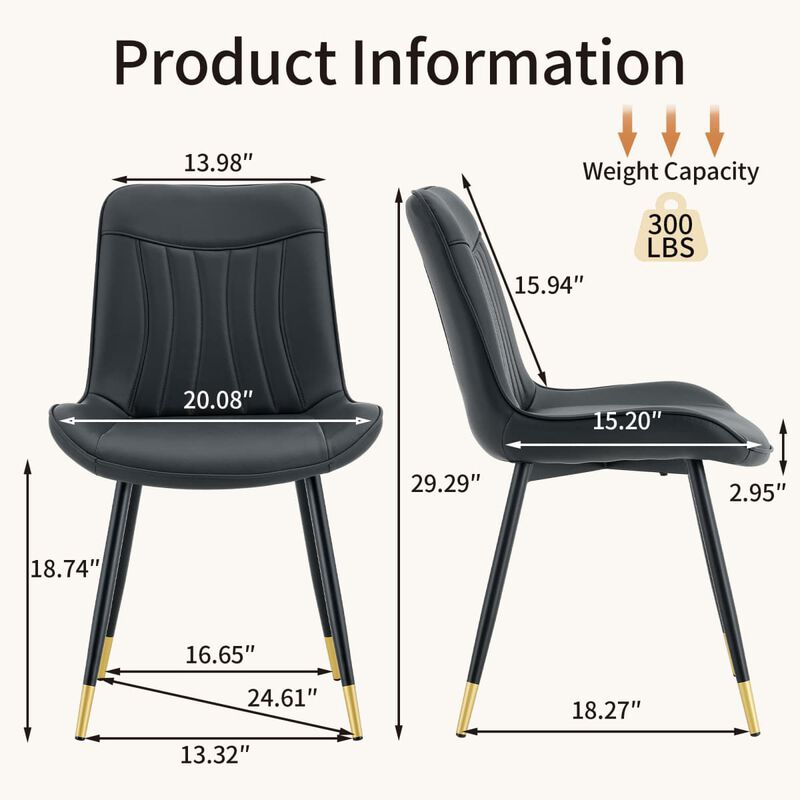 Set of 4 Dining Chairs PU Leather Side Dining Chairs with high back and stitched backrest Metal Leg Dining Chairs with leveling feet image number 2