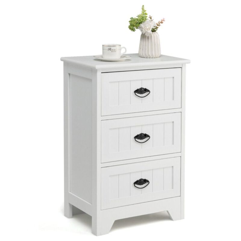 Hivago 3 Drawers End Storage Wood Side Nightstand - White