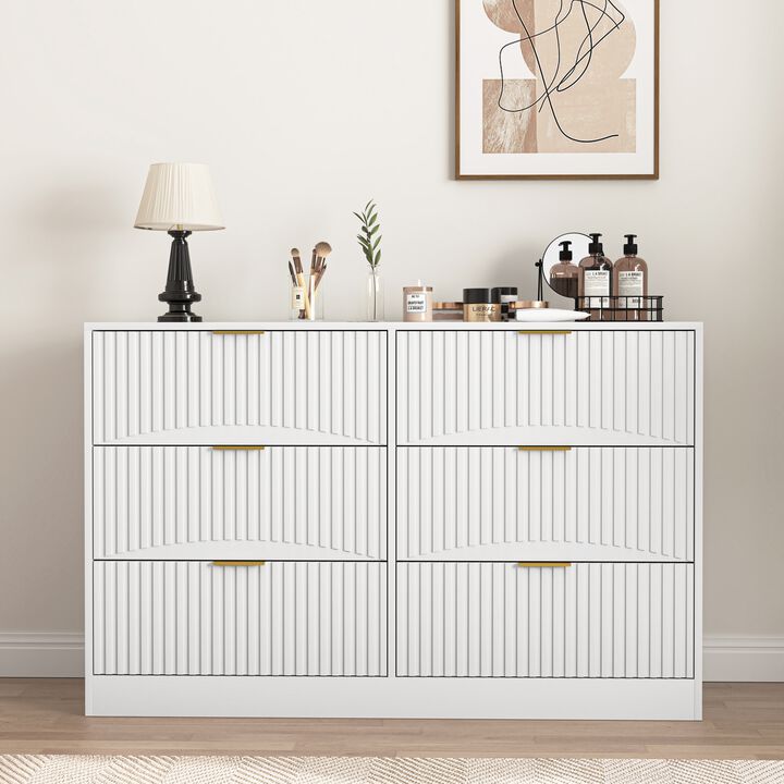 6 Drawer Dresser, Modern Chest of Drawers with Wave Pattern Drawer Fronts, Storage Cabinet for Bedroom, Living Room, Entryway
