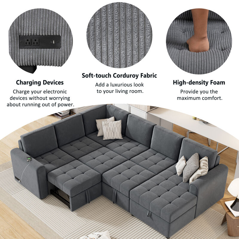 Merax U-shaped Sofa Sectional Sofa with A Storage Chaise Lounge image number 3