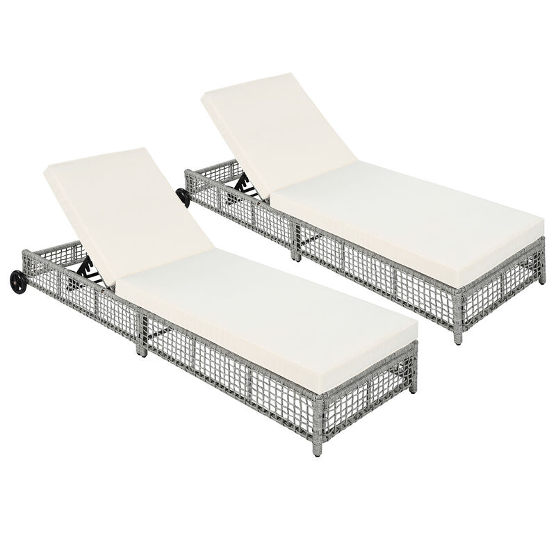 Whisen Rattan Outdoor Lounge Chair Set of 2, Patio Chaise Lounge with 5-Position Backrest - Natural