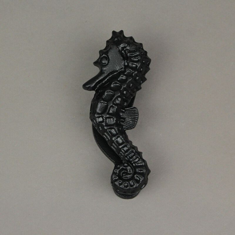 Rustic Black Enamel Cast Iron Coastal Seahorse Door Knocker Sea Horse image number 4