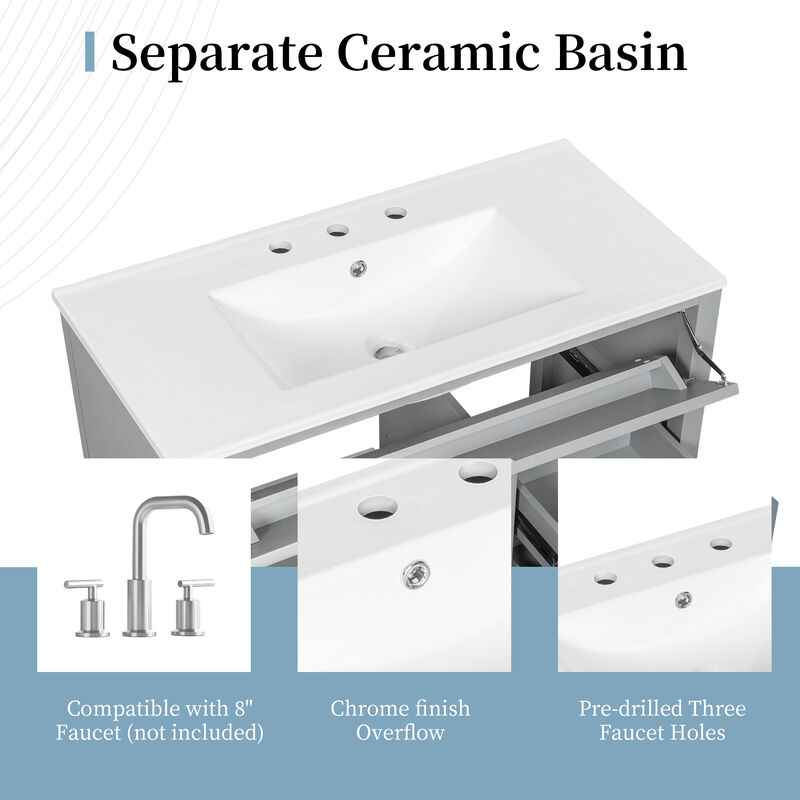 Merax Bathroom Storage Vanity with Left Adjustable Shelving Cabinet & 3 Right Smooth-Glide Drawers image number 6
