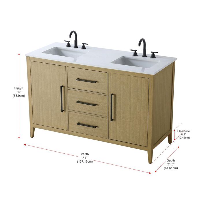 Elegant Kitchen and Bath 54 Inch Double Bathroom Vanity In Honey Brown
