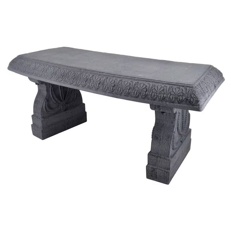 Outdoor Fiber-Clay Garden Bench in Stone Finish for Patio or Backyard