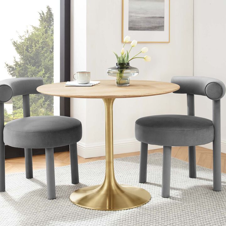 Modway - Lippa 36" Round Wood Grain Dining Table Gold Natural