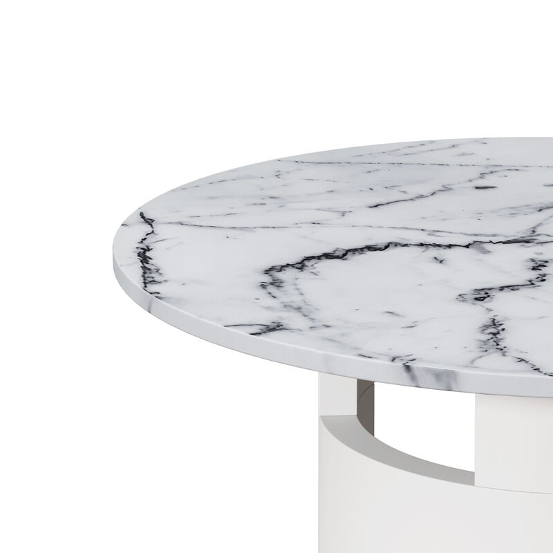 42.12" Modern Round Dining Table with Printed White Marble Tabletop for Dining Room, Kitchen, Living Room