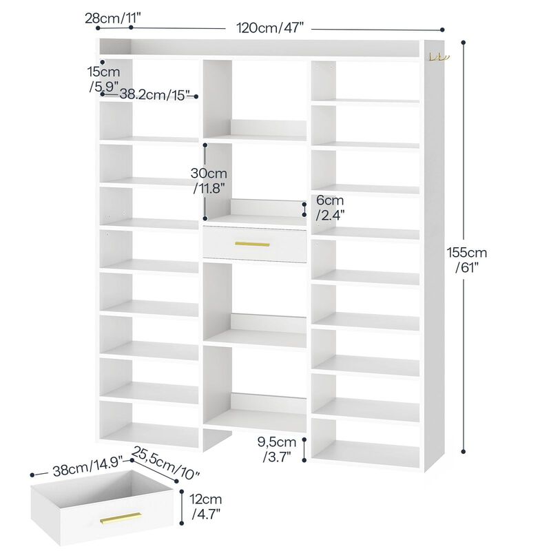 10-Tier Shoe Storage Rack with Fabric Drawer and Wooden Cubbies image number 2