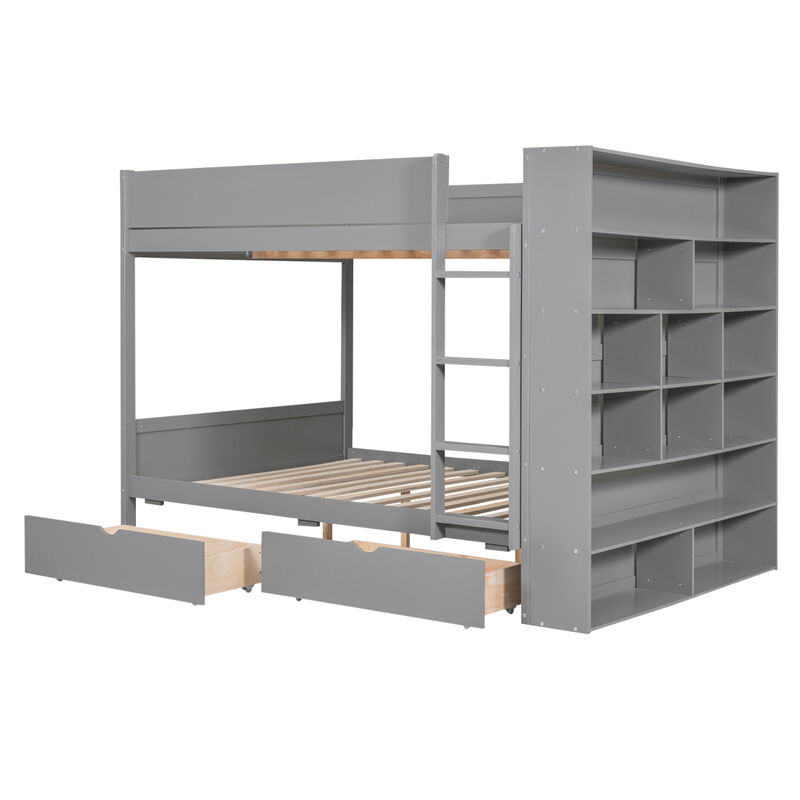 Full Over Full Bunk Bed With 2 Drawers And Multilayer Cabinet