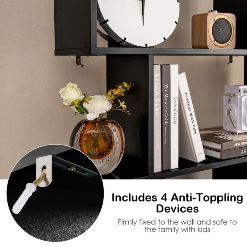 Hivvago 6-Tier S-Shaped Freestanding Bookshelf with Cabinet and Door