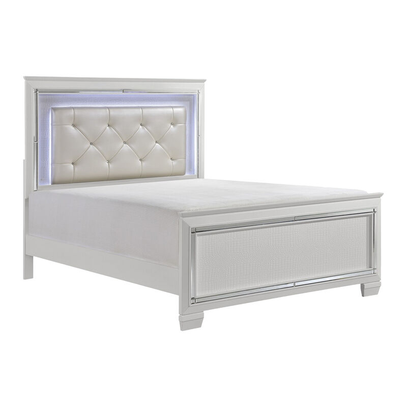 Alen 4 Pc California King Bedroom Set, Button Tufting, Mirror Trim, White - Benzara