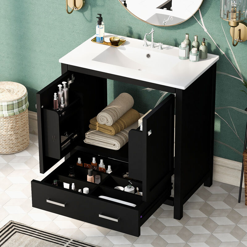 Whisen 30 in. Bathroom Storage Cabinet Bathroom Vanity with 2 Soft Closing Doors and Drawer