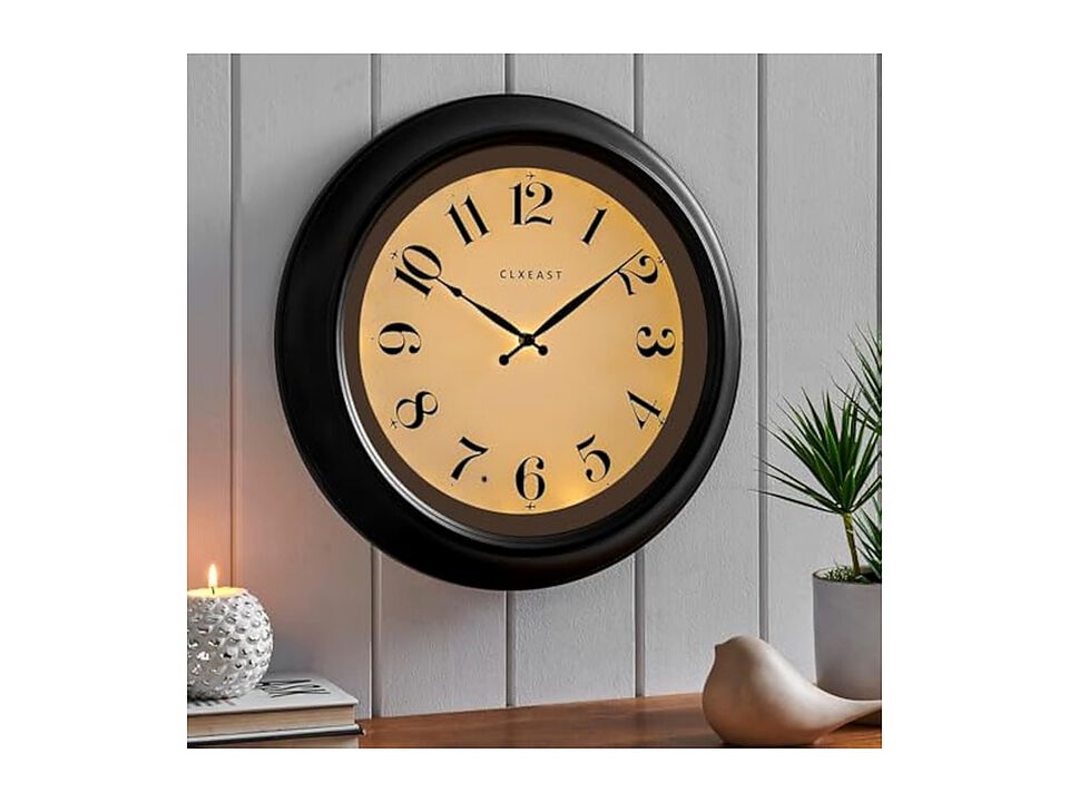 Illuminated Ai Smart Night Light Sensor Wall Clock 18 Inch Glow In Dark Black