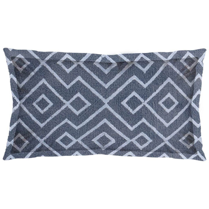 HomeRoots 13" X 21" Blue And Gray Diamond Linen Throw Pillow Cover with Embroidery