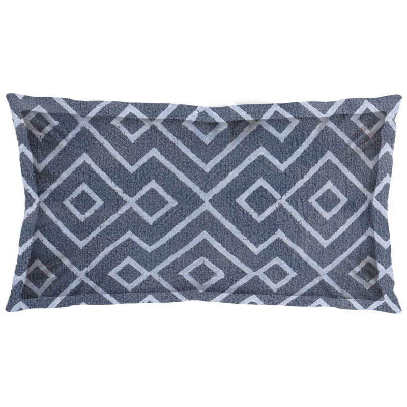 HomeRoots 13" X 21" Blue And Gray Diamond Linen Throw Pillow Cover with Embroidery image number 0