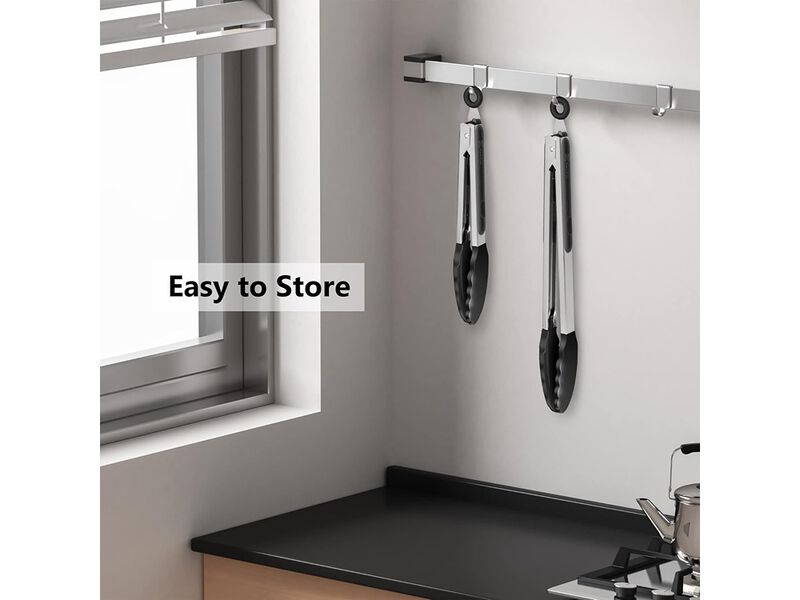 ALLWIN-HOUSEWARE W 2 Pack Black Kitchen Tongs, Premium Silicone BPA Free Non-Stick Stainless Steel