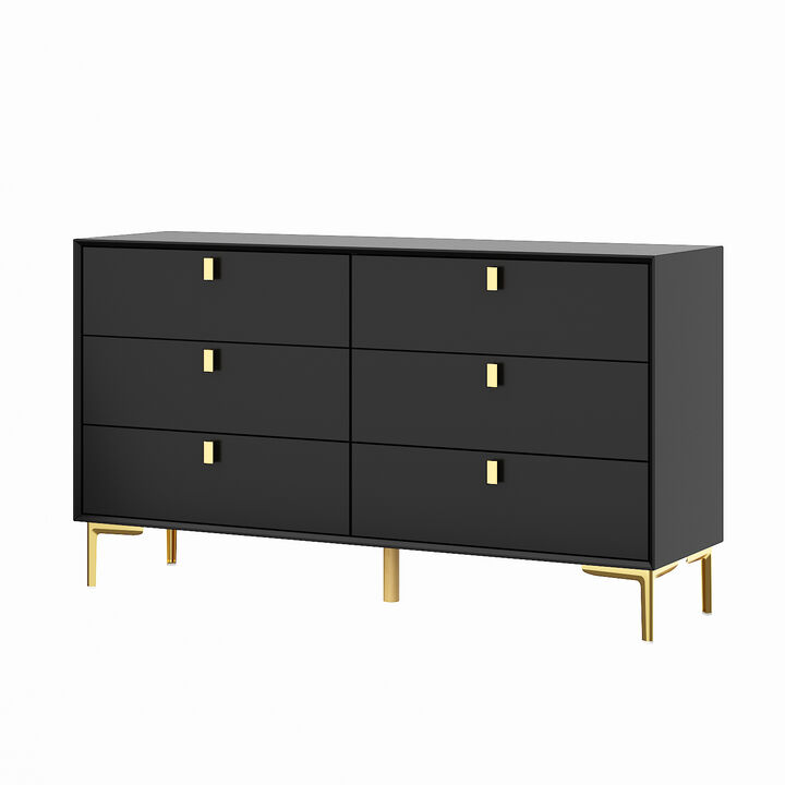 6-Drawer Black Wooden Chest of Drawers Dresser Modern Style Storage Cabinet (55.1 in. W x 31.1 in. H x 15.7 in. D)
