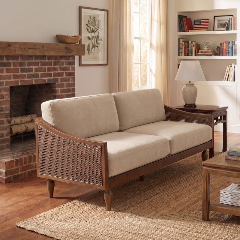 Zepcol Farmhouse Rubberwood Rattan Loveseat image number 2