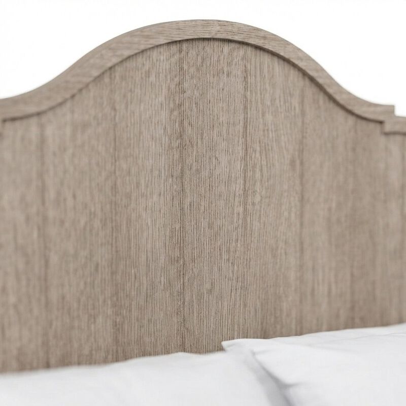 FurniFact Rubberwood and Mindi Veneer King Panel Bed with Tall Headboard, Sand image number 4