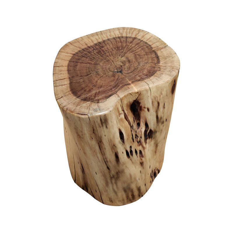 17 Inch Accent Stump Stool End Table, Live Edge Acacia Wood Log with Grain and Knot Details, Natural Brown image number 3