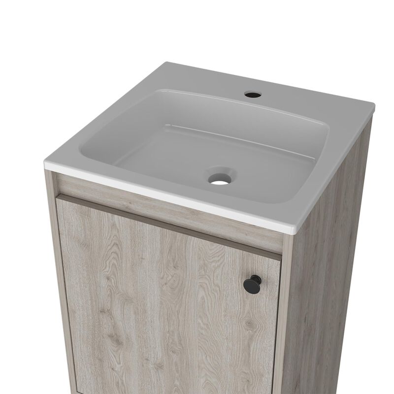 HomeRoots 18" Light Gray Wood Freestanding Single Door Bathroom Vanity With White Sink image number 3